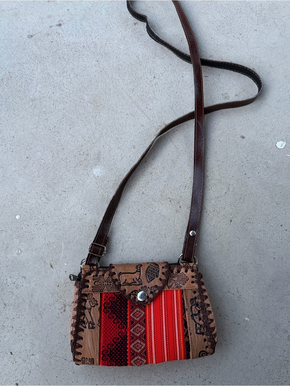 Brown and Red Boho Crossbody Bag - Unbranded